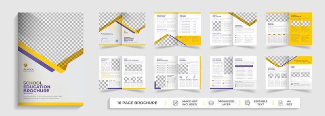 16 page back to school education admission bifold brochure template company profile design  - obrazy, fototapety, plakaty