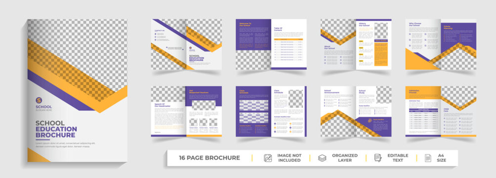 16 page back to school education admission bifold brochure template company profile design 