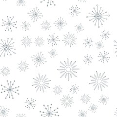 Blue snowflakes are scattered on a white background.
