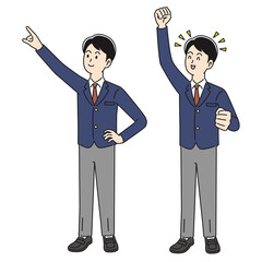 指さし＆ガッツポーズをする男子高校生