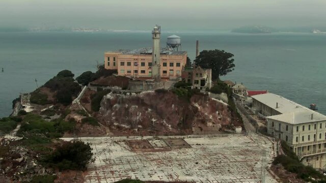 Aerial: Alcatraz Island Prison. San Francisco, USA