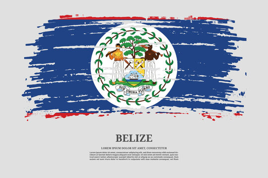 Belize flag with brush stroke effect and information text poster, vector