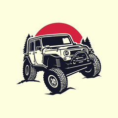 Premium overland offroad 4x4 vehicle illustration vector isolated. Best for overland related industry - obrazy, fototapety, plakaty