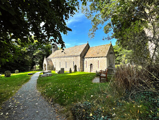 Fototapeta na wymiar Late afternoon view, of the old stone church, in the hamlet of, Conistone near, Skipton, UK