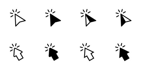 Conjunto de icono de puntero de mano. Cursor de clic del ratón de la computadora. Ilustración vectorial