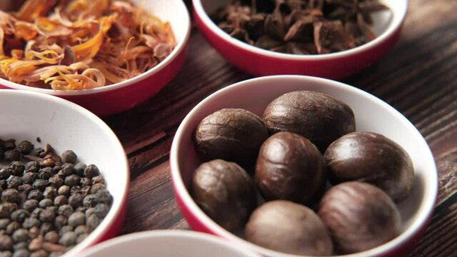 Spices collection in a container on table ,