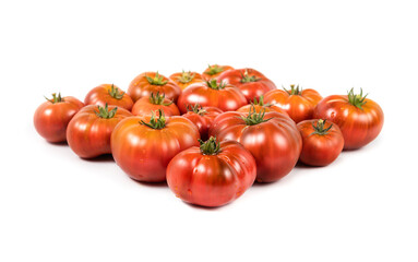 Tomatoes arranged in perspective view. Many fresh, orange to dark red 