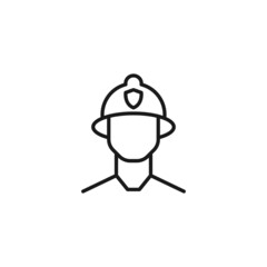 Editable stroke. Vector line icon of faceless fireman in helmet