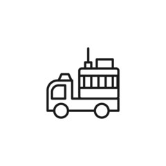 Editable stroke. Vector line icon of fire truck
