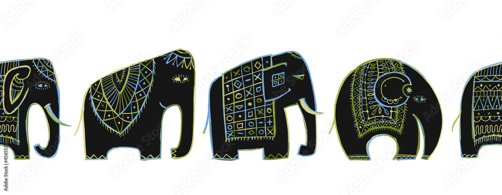Poster vinatage elephants, seamless pattern background for your design