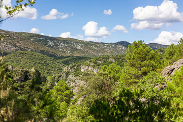 Paysage autour du sentier de randonnée des Fenestrettes à Saint-Guilhem-le-Désert (Occitanie, France)
