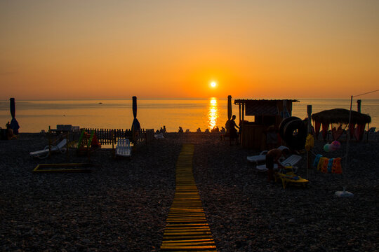 Beach in Black sea, sunset, Gonio, Georgia