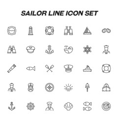 Profession of a sailor concept. Sailor line icon set