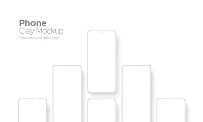 Clay Smartphones with Blank Screens, Isolated on White Background. Mockup for Showing Your Apps Design. Vector Illustration