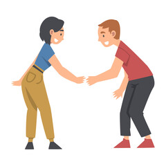 Happy Man and Woman Character Putting Their Hands Together Showing Unity and Solidarity Vector Illustration