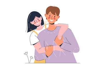Couple hugging each other, man and woman hugging and smiling, vector illustration