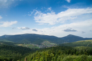Fototapeta na wymiar View over Carpathian mountains, Ivano-Frankivsk region, Ukraine.