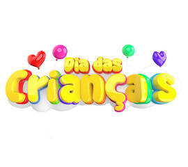 DIA DAS CRIANÇAS  TEXTO 3D SELO, PARA COMEMORAÇÃO DO DIA DAS CRIANÇAS, COLORIDO EM FUNDO ISOLADO