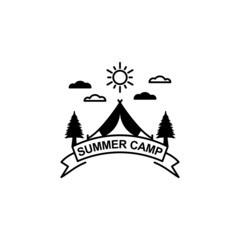 Summer camp and Adventure outdoors vintage logo, emblems, silhouettes and design elements