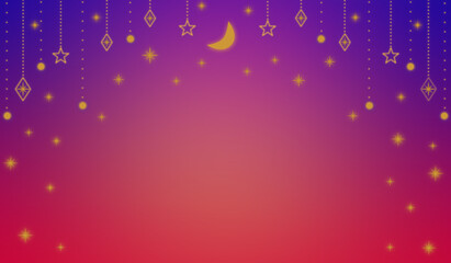 月とオーナメントの空　ピンクから紫へ　moon＆star