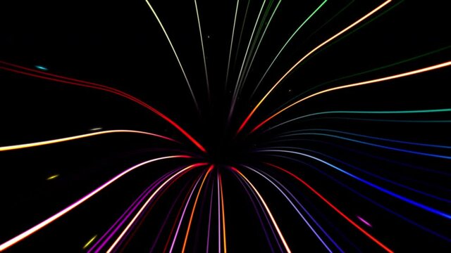 funnel of neon lines of different colors. abstract dynamic background