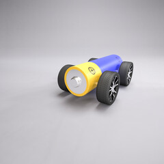Electric vehicle concept - a battery on wheels. Wide angle perspective