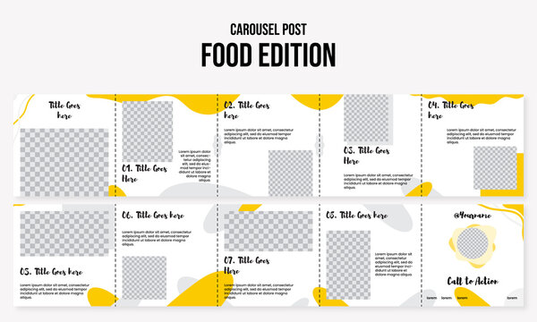 Set of editable square instagram carousel post food engagement and education design vector template ai and eps10