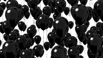 Flying black balloons isolated on white background