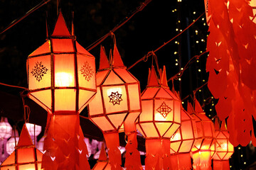 Close-up of red decoration lantern at festival night © Porsche