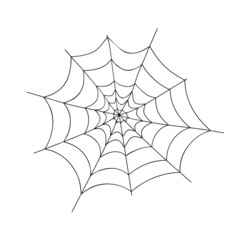 Black spider web on white background. Design element, icon. Vector illustration. 