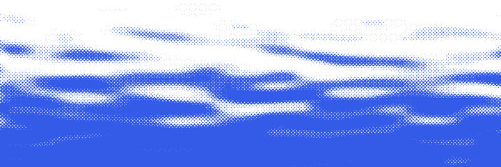 Vector drawing of waves on the sea. Vector halftone dots background, fading dot effect.