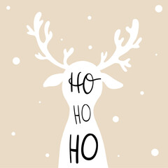 HO HO HO - Geschenkkarte, Silhouette Rentier im Schnee, beige, Typografie	
