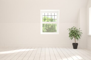 White empty room. Scandinavian interior design. 3D illustration