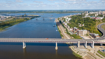 Nizhny Novgorod. Car exit to the metro bridge across the Oka river.	