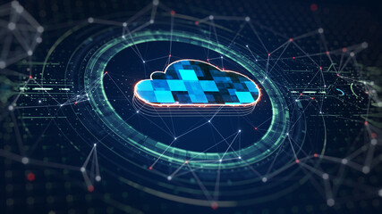Cloud computing and Big data concept. 5G connectivity of digital data and futuristic information. Abstract hi-speed internet of things IOT  big data cloud computing. 3D Rendering