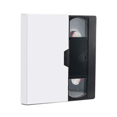 Blank package VHS cassette. Video cassette case mockup. Isolated. Clean Video Home System standard...