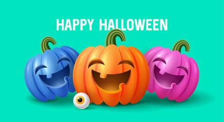 Halloween holiday banner design with colorful jack o lantern pumpkin on modern background.