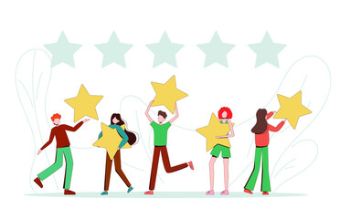 Rating of customer reviews. Different people give ratings and reviews. Illustration for business. Vector illustration