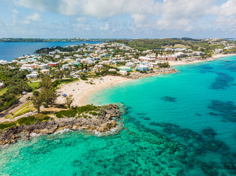 Aerial View Of South Coast Of Bermuda With Beaches And Turquoise Waters