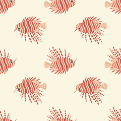 Lion fish pattern on a beige background for use in design packaging or textiles