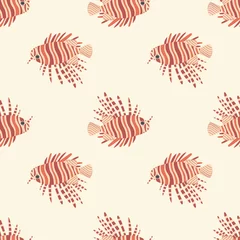 Papier peint  Animaux marins Motif de poisson lion sur fond beige pour une utilisation dans des emballages ou des textiles de conception