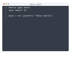 Agda language Hello World program sample in editor window