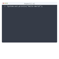 Aspectj language Hello World program sample in editor window