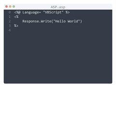 ASP language Hello World program sample in editor window