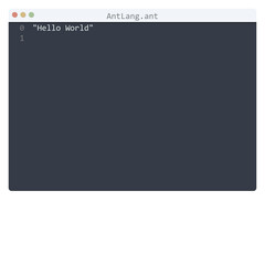 AntLang language Hello World program sample in editor window