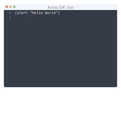 AutoLISP language Hello World program sample in editor window