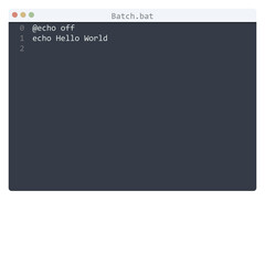 Batch language Hello World program sample in editor window