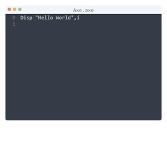 Axe language Hello World program sample in editor window