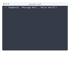AutoIt language Hello World program sample in editor window