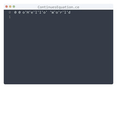 Fototapeta premium ContinuesEquation language Hello World program sample in editor window